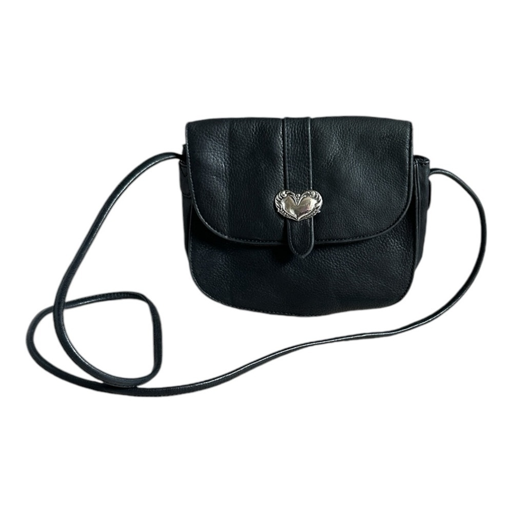 Vintage Black Leather Heart Concho Mini Crossbody Western Y2K Bag